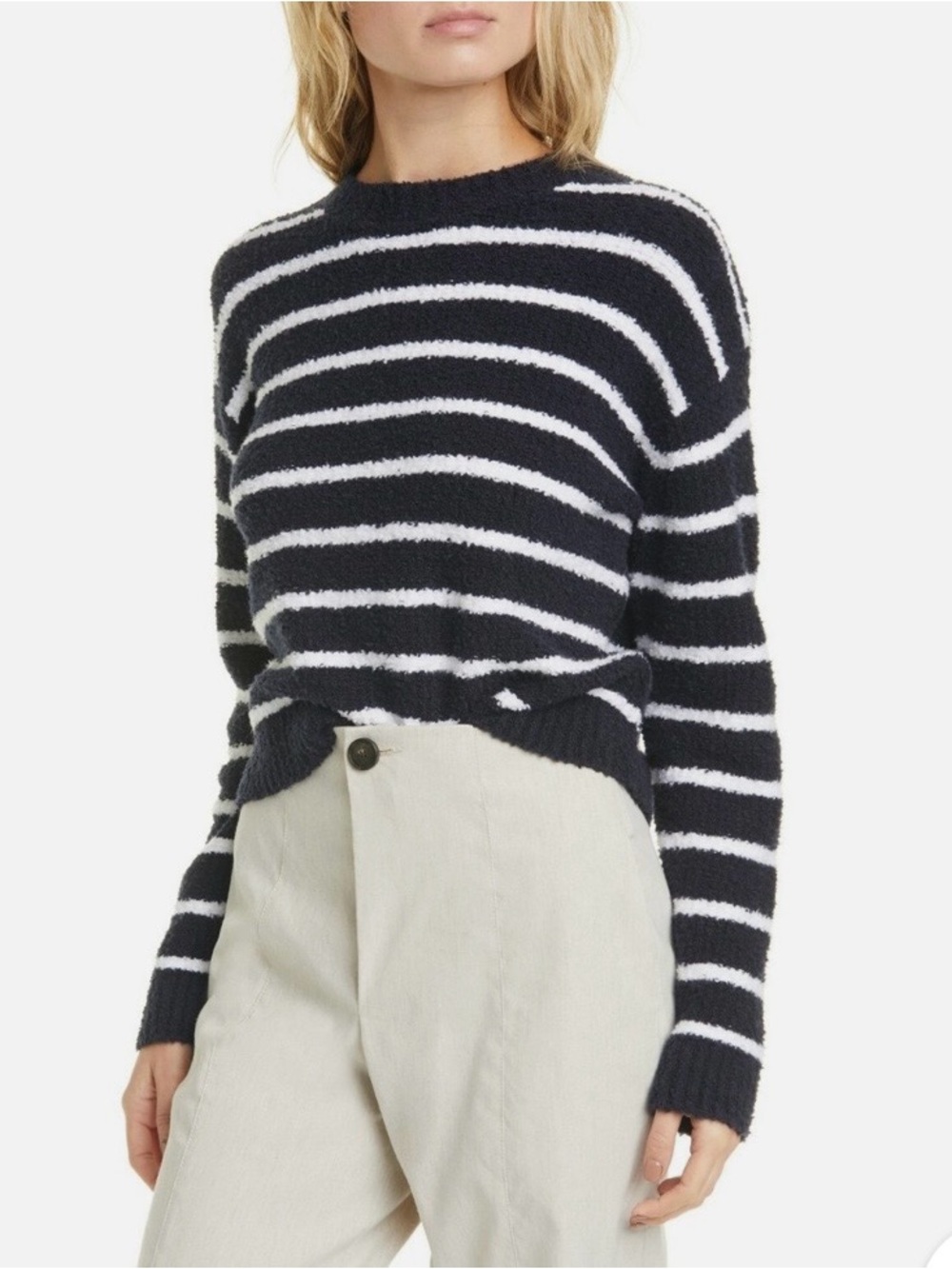 Vince Striped Waffle Stitch Crew Sweater, size L